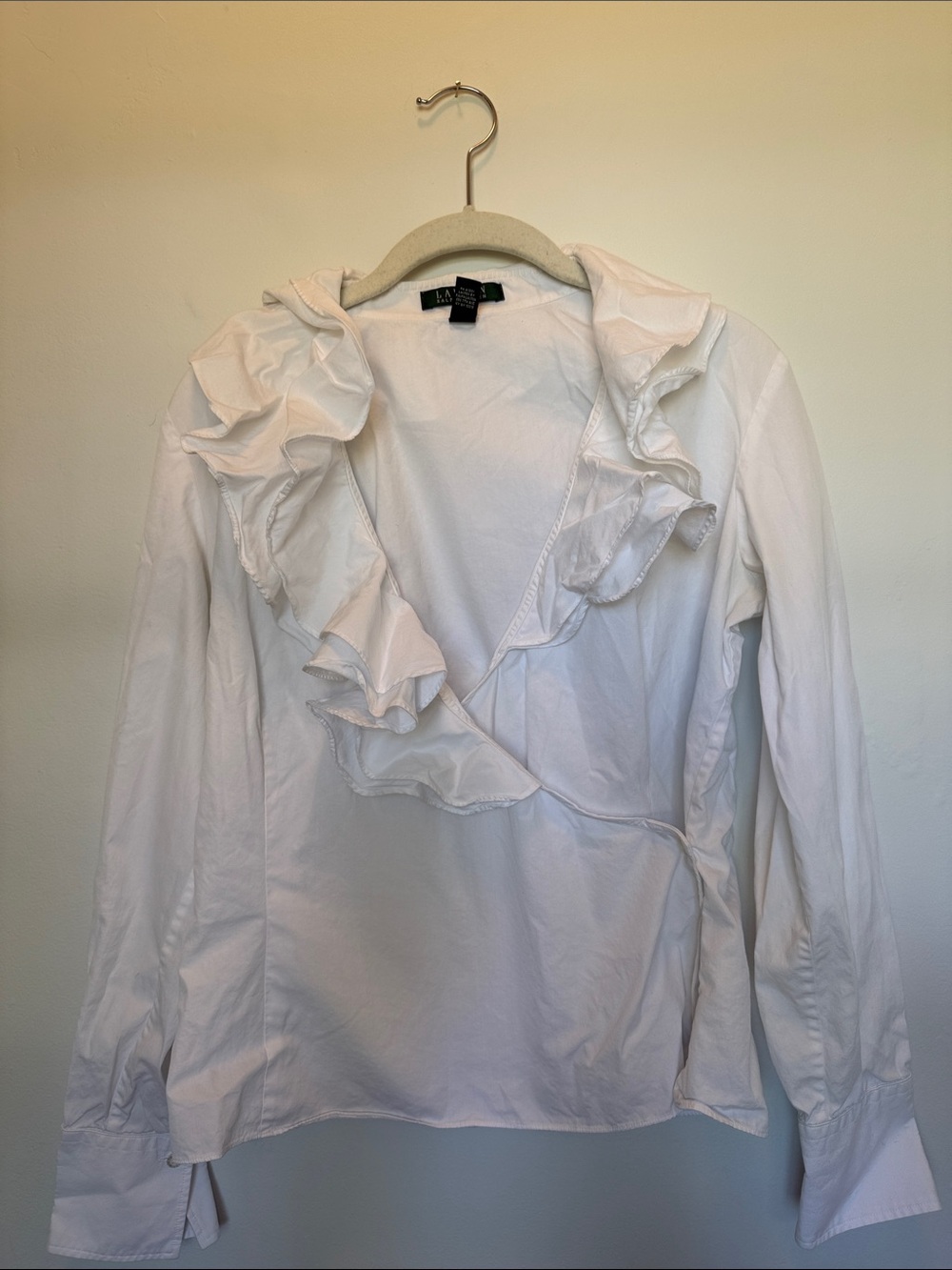 Ralph Lauren White Ruffle Wrap-Front Shirt